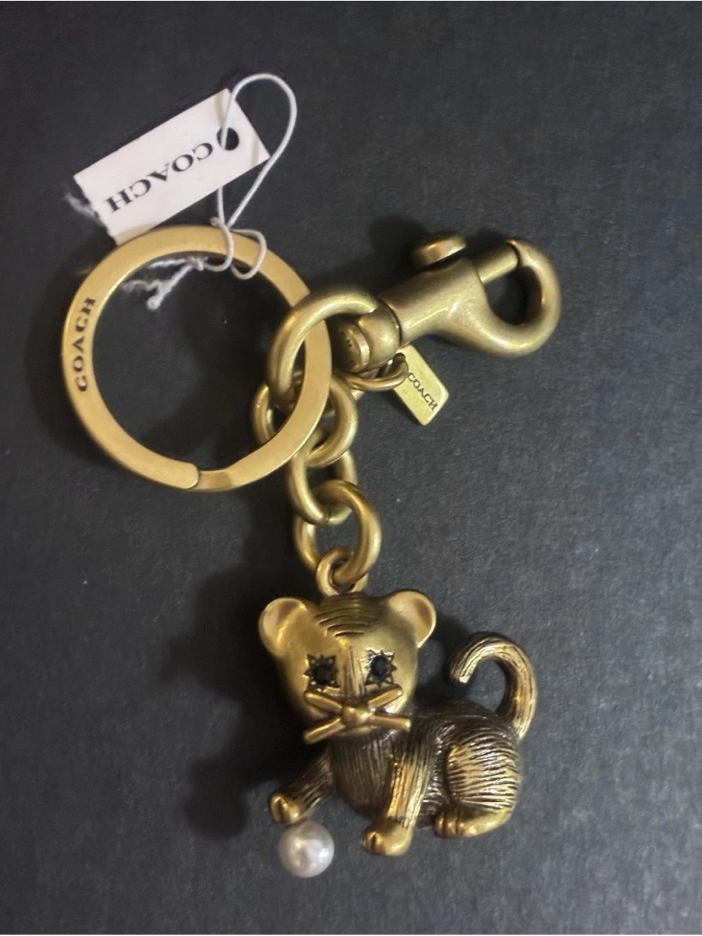 Coach Gold-Tone Cat Keychain Charm with Pearl Accent CC569 LTD - Picture 4 of 10